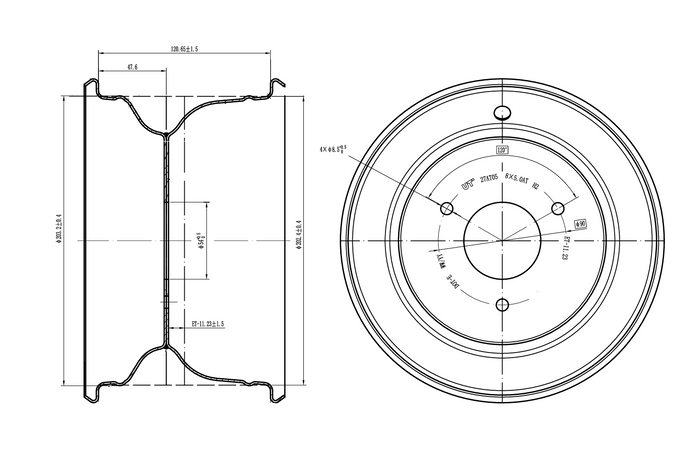 Cerchio in acciaio UNITRAILER nero 5ATx8"H2 3x90 ET:-11.23