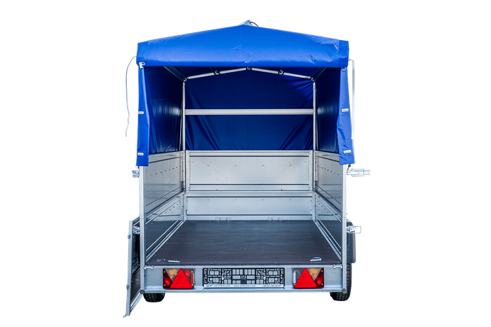 RIMORCHIO DA GIARDINO 264 KIPP CON RUOTA DI APPOGGIO, FIANCHI BIS, TELAIO H-800 E COPERTURA BLU