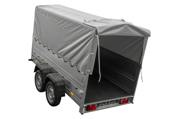 Rimorchio per auto a 2 assi UNITRAILER GARDEN TRAILER 264/2 KIPP con ruota di supporto, sponde bis, telaio h-800 e telo grigio