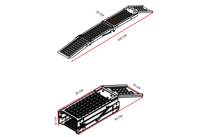 UNITRAILER ALR005 rampe pieghevoli in acciaio per rimorchi, 200 cm, portata 500 kg, set da 2