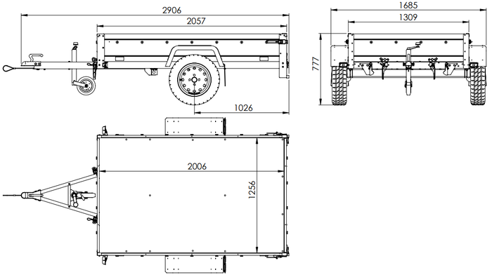 Rimorchio per auto 200x125 UNITRAILER GARDEN 201 KIPP con sponde BIS e telone blu