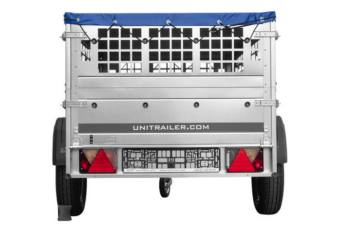 Rimorchio leggero 200x106 UNITRAILER GARDEN 200 KIPP con sponde in rete, telaio H-0 e copertura blu