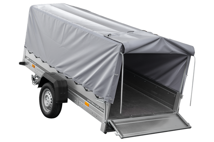 RIMORCHIO CARRELLO LEGGERO 750 KG + RUOTINO + CENTINA CON TELO GRIGIO UNITRAILER GARDEN TRAILER 264 KIPP