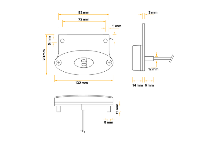 Luce di posizione a LED ASPÖCK FLATPOINT II, ​​arancione, universale, con supporto