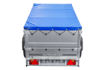 Nuovo rimorchio per auto GARDEN TRAILER 200 KIPP con ruotino d'appoggio, sovrasponde e telo piatto blu