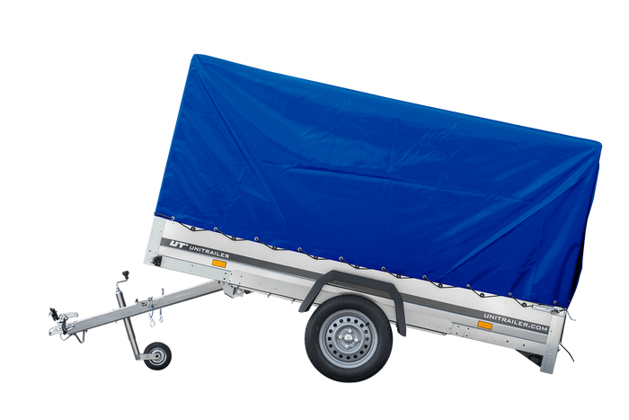 Rimorchio per auto 264x125 UNITRAILER GARDEN 264 KIPP con telaio H-1100 e copertura blu
