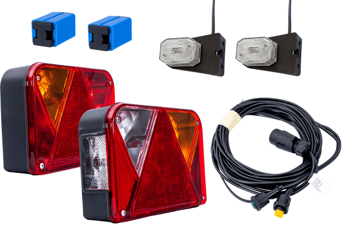 Set luci: luci posteriori DOBPLAST DPT35 + luci di posizione laterali ASPÖCK FLEXIPOINT I + cablaggio MANTES 4,5m 7PIN