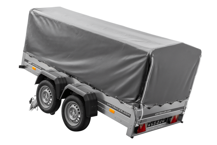 RIMORCHIO GARDEN TRAILER UNITRAILER 264/2 KIPP CON RUOTA SNODATA, TELAIO H-800 E COPERTURA GRIGIA