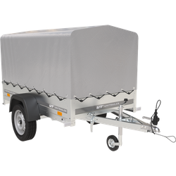 Rimorchio carrello leggero 750 kg + ruotino + centina con telo grigio Unitrailer Garden Trailer 201 kipp