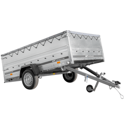 Rimorchio per auto 264x150 UNITRAILER GARDEN 265 KIPP con sponde BIS, telaio H-0 e copertura grigia