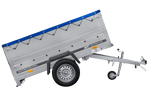Rimorchio per auto 200x106 UNITRAILER GARDEN 200 KIPP con sponde BIS, telaio H-0 e copertura blu