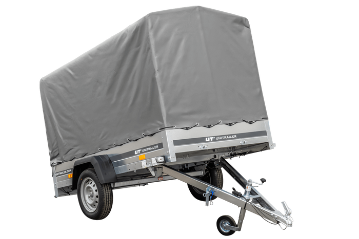 rimorchio Garden Trailer 230 kipp con ruota di appoggio, telaio h-1100 e copertura grigia
