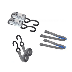 Set di due cinghie di trasporto HILLS da 3 m/25 mm/1 t con tenditore e due imbracature da 0,45 m per il fissaggio della motocicletta