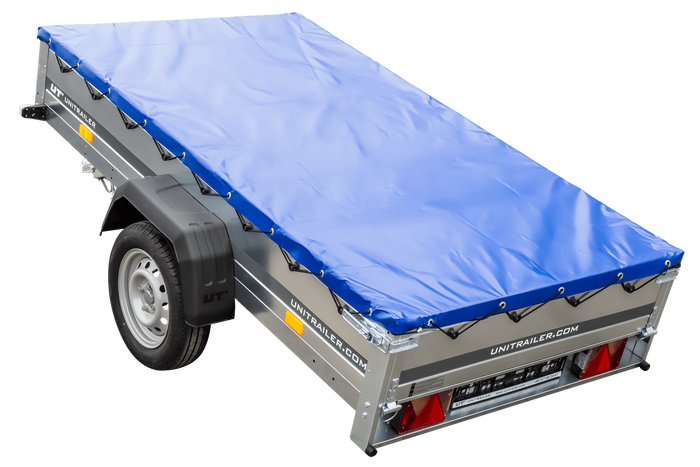 Rimorchio leggero 230x125 UNITRAILER GARDEN 230 KIPP con telaio H-0 e copertura blu