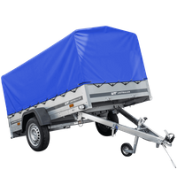 rimorchio leggero 750 kg con ruotino di appoggio centina e telone blu Garden Trailer 230 kipp