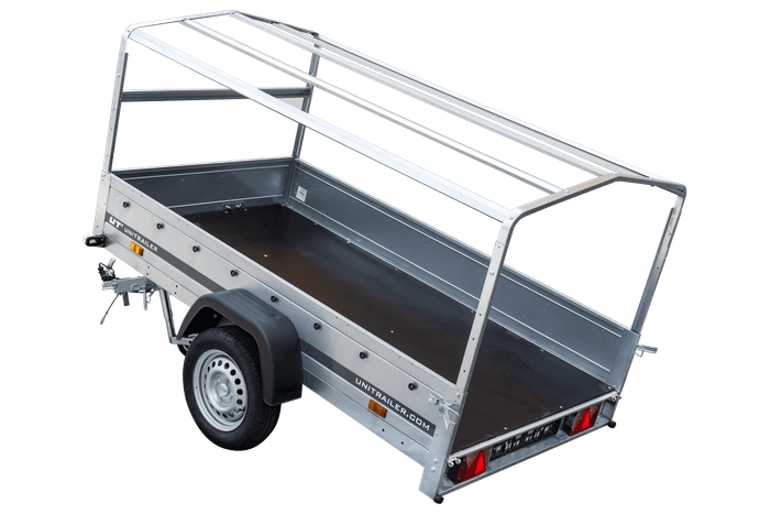 Rimorchio leggero 230x125 UNITRAILER GARDEN 230 KIPP con telaio H-800 e telo di copertura blu