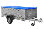 Rimorchio a un asse Unitrailer GARDEN TRAILER 264 KIPP con sponde BIS e telone piatto blu