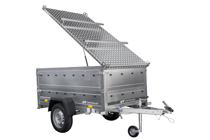 Rimorchio leggero 200x106 UNITRAILER GARDEN 200 KIPP con sponde BIS e copertura in alluminio