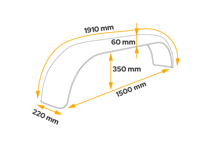 Parafango doppio per rimorchio 13-14" DOMAR D29250 passaruota piatto 1500/220mm