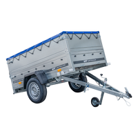 Nuovo rimorchio per auto GARDEN TRAILER 200 KIPP con ruotino d'appoggio, sovrasponde e telo piatto blu