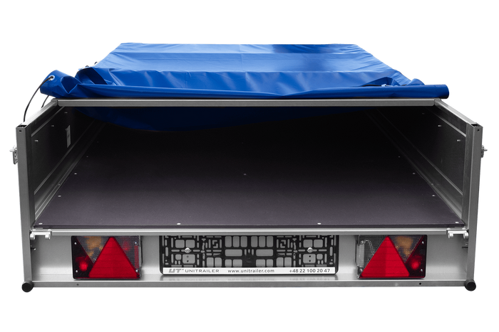 Rimorchio leggero 264x125 UNITRAILER GARDEN 264 KIPP con telaio H-0 e copertura blu