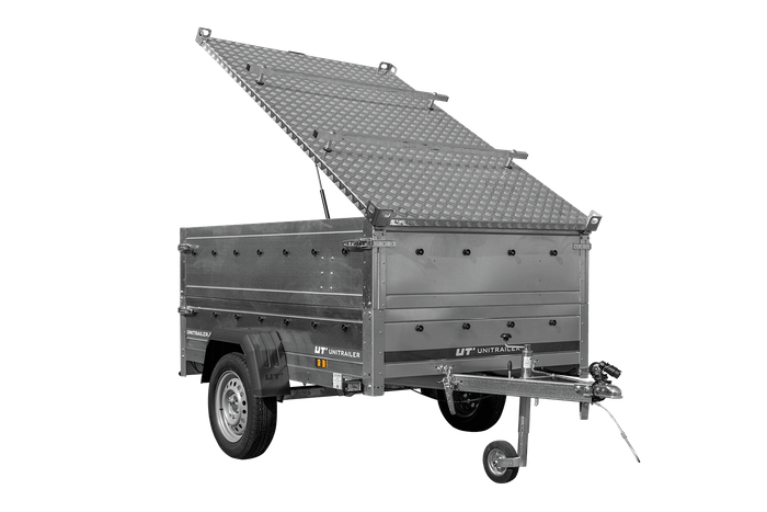 Rimorchio leggero 200x125 UNITRAILER GARDEN 201 KIPP con sponde BIS e copertura in alluminio