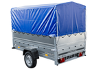 Rimorchio leggero 230x125 UNITRAILER GARDEN 230 KIPP con sponde BIS, telaio H-800 e telo di copertura blu