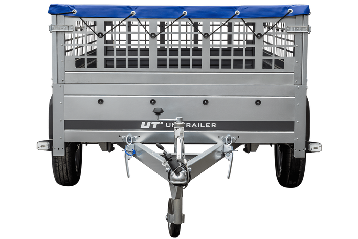 Rimorchio leggero 230x125 UNITRAILER GARDEN 230 KIPP con lati in rete, telaio H-0 e copertura blu