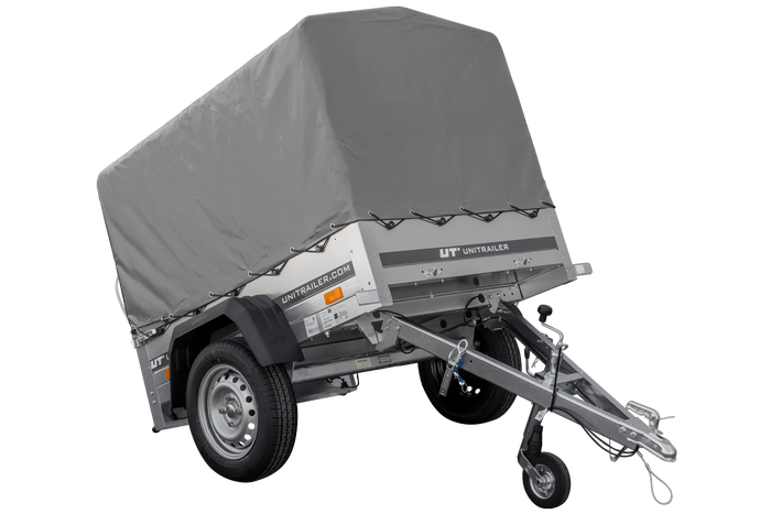 Rimorchio carello trasporto cose rimorchio leggero 750 kg Unitrailer Garden Trailer 150 kipp con ruotino centina e telo grigio