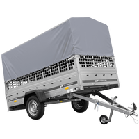 RIMORCHIO TRASPORTO COSE RIMORCHIO LEGGERO 750 KG UNITRAILER GARDEN TRAILER 264 KIPP CON SOVRASPONDE A RETE RUOTINO CENTINA E TELO GRIGIO