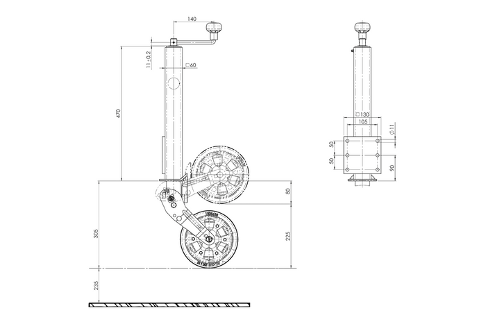AL-KO 1863497 ruotino di appoggio automatico con maniglia 400kg 60mm 775-1010mm