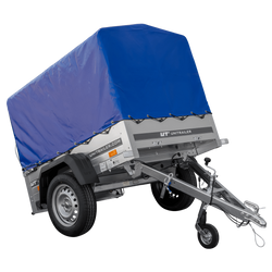 Rimorchio leggero 150x106 con telone blu e centina PTT 750 kg Garden Trailer 150 kipp