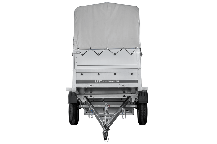 Rimorchio carrello trasporto cose rimorchio leggero 750 kg Unitrailer Garden Trailer 200 kipp con sovrasponde ruotino centina e telo grigio 