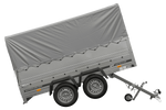 Rimorchio per auto a 2 assi UNITRAILER GARDEN TRAILER 264/2 KIPP con ruota di supporto, sponde bis, telaio h-800 e telo grigio