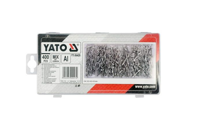 Set di rivetti ciechi YATO YT-36420, misure miste, 400 pezzi