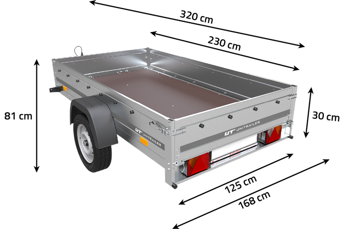 Rimorchio per auto 230x125 UNITRAILER GARDEN 230 KIPP