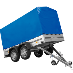 Rimorchio a due assi 264x125 UNITRAILER GARDEN 264/2 KIPP con telaio H-1100 e telone blu