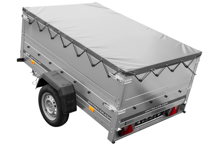 Rimorchio leggero 200x125 UNITRAILER GARDEN 201 KIPP con sponde BIS, telaio H-0 e telone grigio