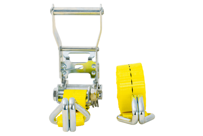 Set di quattro cinghie di trasporto UNITRAILER con tenditore, 4 m/25 mm/1 t, colore giallo.