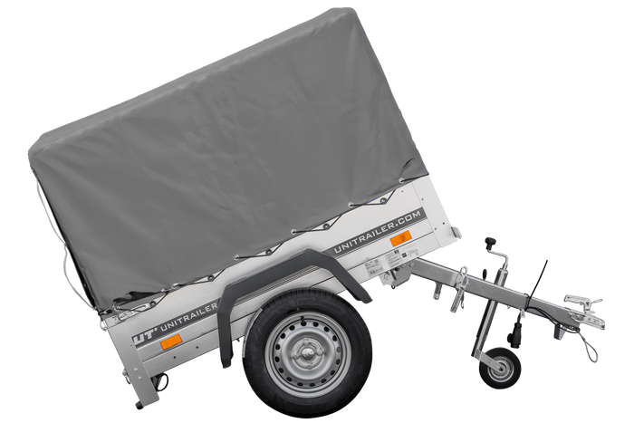Rimorchio carello trasporto cose rimorchio leggero 750 kg Unitrailer Garden Trailer 150 kipp con ruotino centina e telo grigio