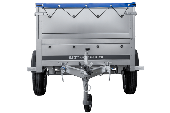 Rimorchio per auto 200x106 UNITRAILER GARDEN 200 KIPP con sponde BIS, telaio H-0 e copertura blu