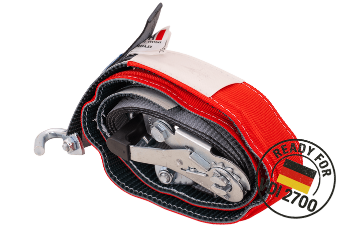 Set di quattro cinghie di trasporto per rimorchi HEFFA CARLINE 130, cinghie di fissaggio ruote 2,8 m/35 mm/3 t VDI 2700