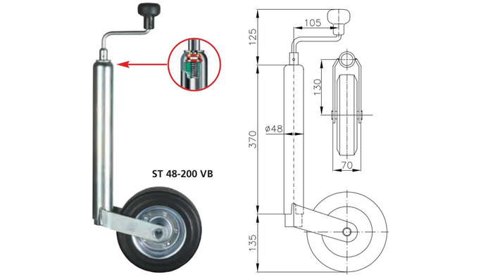 Ruotino di appoggio con morsetto WINTERHOFF ST48-200VB+KLE48 150kg 48mm