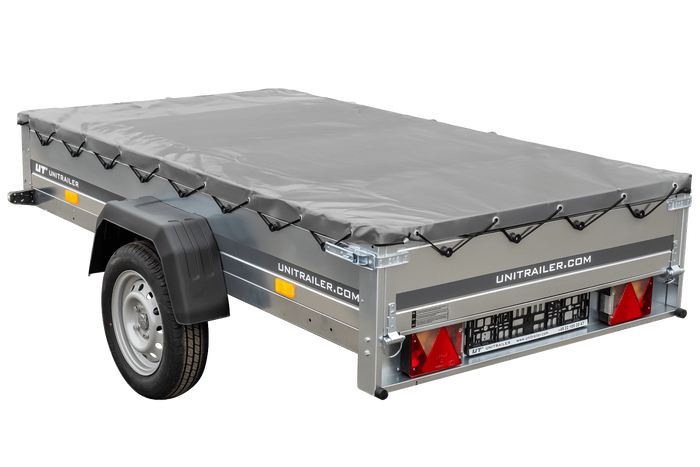 Rimorchio con telo fino a 750 kg Unitrailer Garden Trailer 230 KIPP con ruotino di appoggio e telo piatto grigio