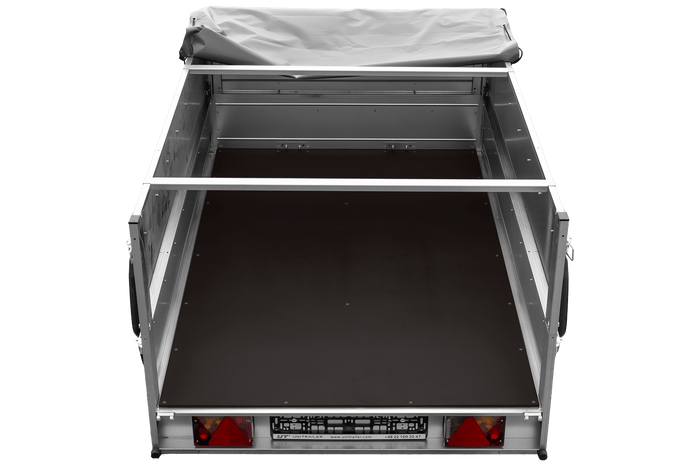 Rimorchio leggero 200x125 UNITRAILER GARDEN 201 KIPP con sponde BIS, telaio H-0 e telone grigio