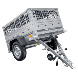 rimorchio leggero senza freni 750 kg Unitrailer Garden Trailer 150 kipp (new) con ruotino sovrasponde a rete e telo grigio
