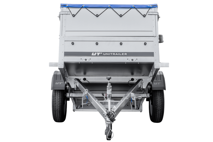 Rimorchio per auto 200x106 UNITRAILER GARDEN 200 KIPP con sponde BIS, telaio H-0 e copertura blu