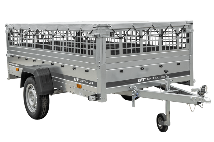 RIMORCHIO LEGGERO GARDEN TRAILER 264 KIPP CON RUOTINO SOVRASPONDE IN RETE E TELO PIATTO GRIGIO