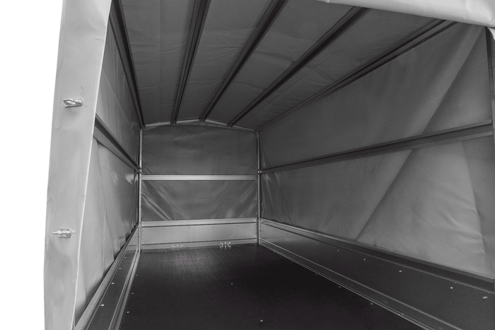 Rimorchio a due assi 264x125 UNITRAILER GARDEN 264/2 KIPP con telaio H-1100 e telone grigio