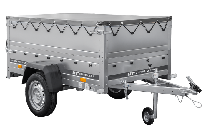 Rimorchio monoasse 200x106 UNITRAILER GARDEN 200 KIPP con sponde BIS, telaio H-0 e copertura grigia